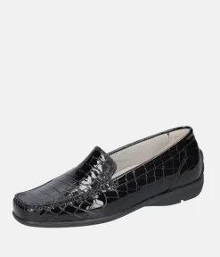 Waldlaufer Stylish Black Leather Wide Fitting Loafers