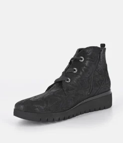 Waldlaufer Stylish Black Snake Wedge Ankle Boot