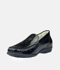 Waldlaufer Stylish Black Patent Wide Fit Loafers