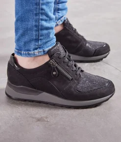 Waldläufer Black Nubuck Leather Lace/Zip Up Trainers