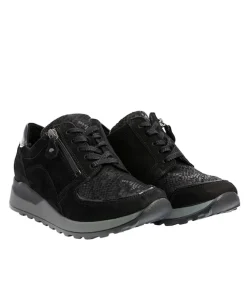 Waldläufer Black Nubuck Leather Lace/Zip Up Trainers
