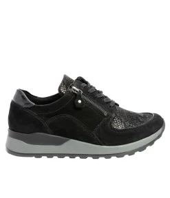 Waldläufer Black Nubuck Leather Lace/Zip Up Trainers